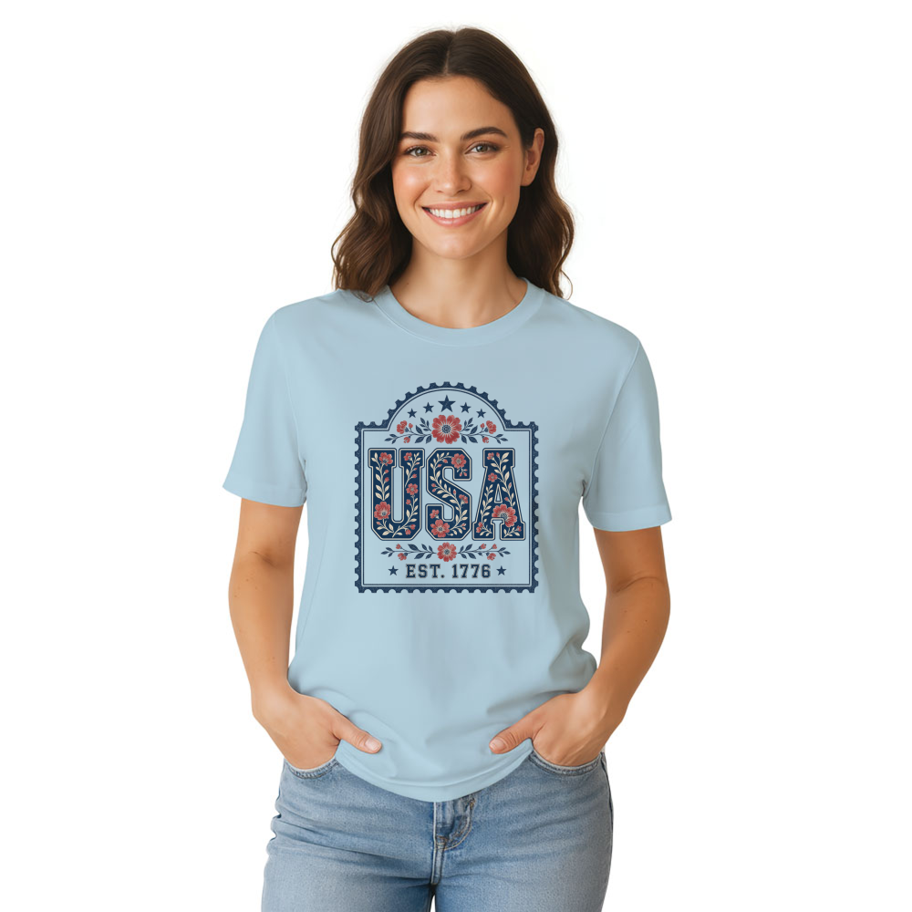 USA Cottagecore Wildflower Lettering Botanical Graphic T-Shirt