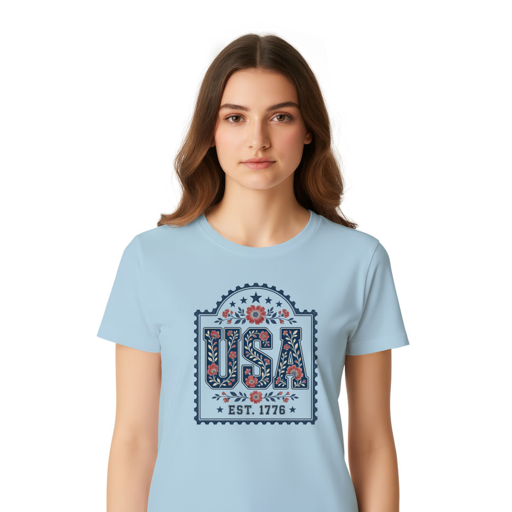 USA Cottagecore Wildflower Lettering Botanical Graphic T-Shirt