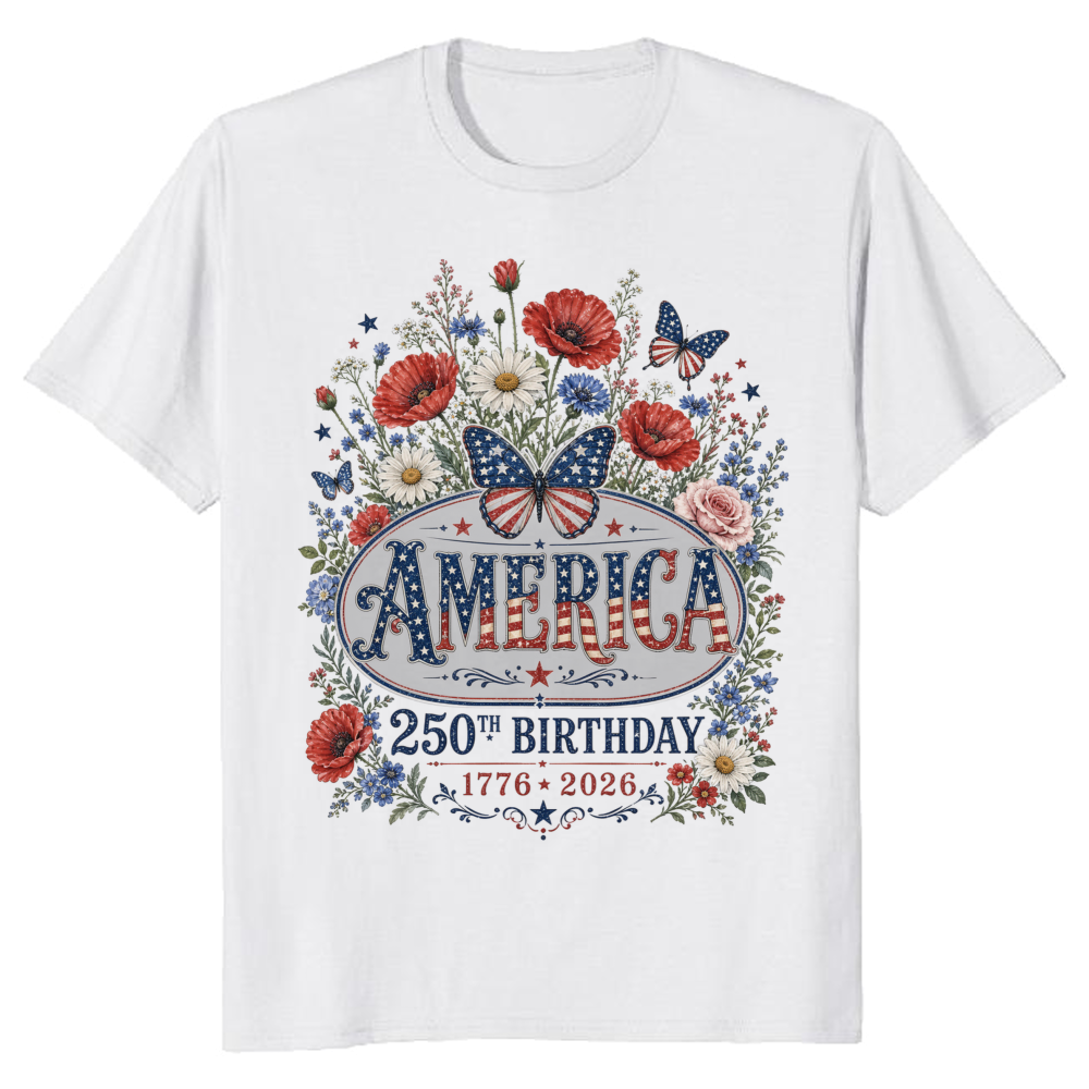 250 Years Of Freedom Patriotic Flower Botanical Graphic T-Shirt