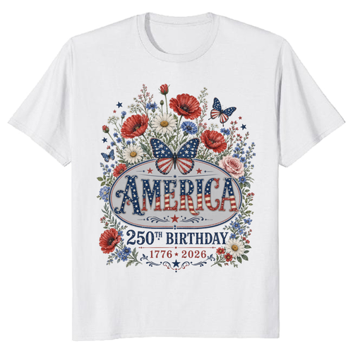 250 Years Of Freedom Patriotic Flower Botanical Graphic T-Shirt