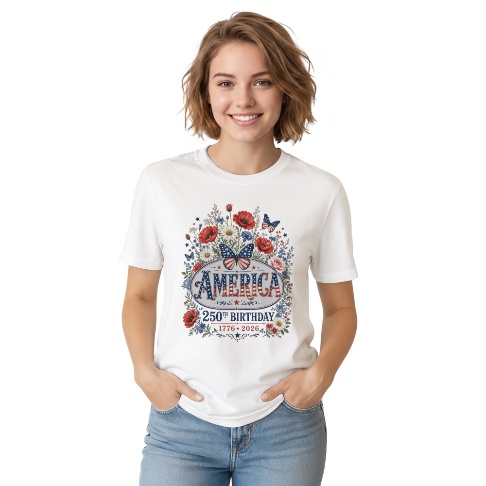 250 Years Of Freedom Patriotic Flower Botanical Graphic T-Shirt