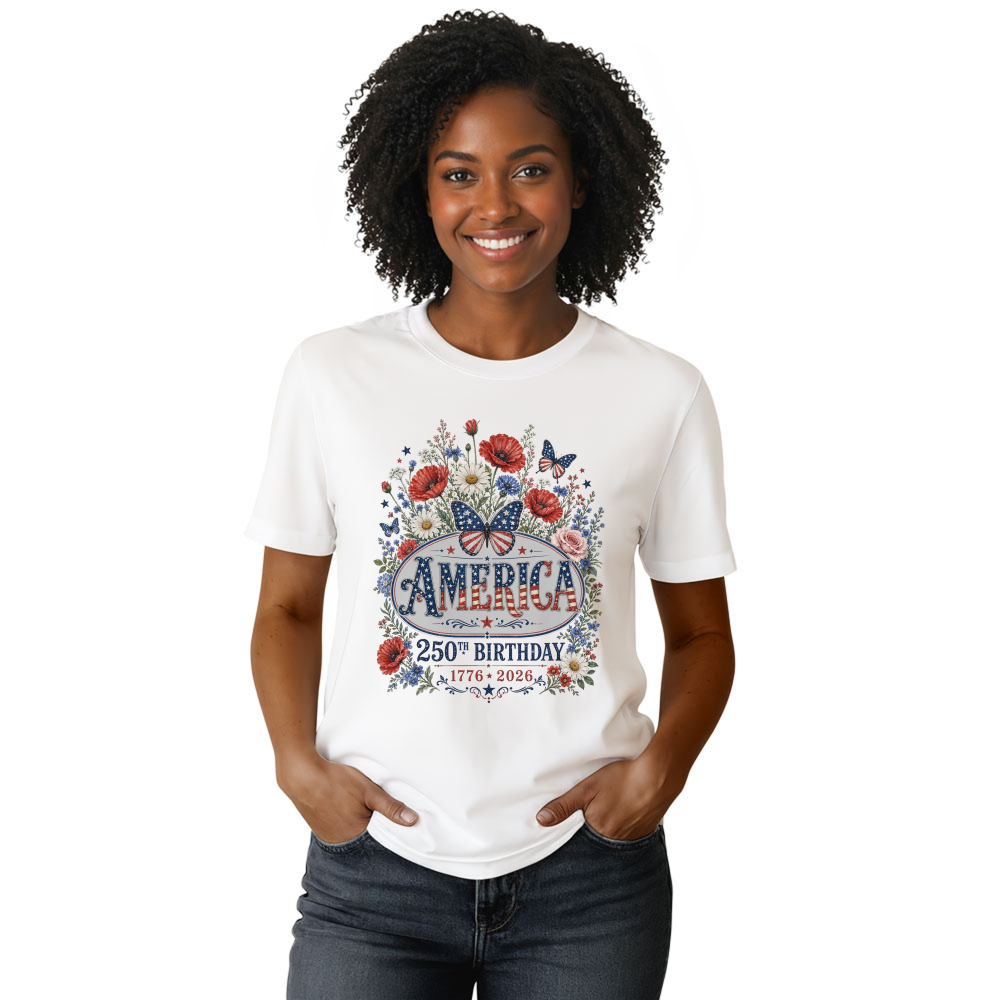 250 Years Of Freedom Patriotic Flower Botanical Graphic T-Shirt