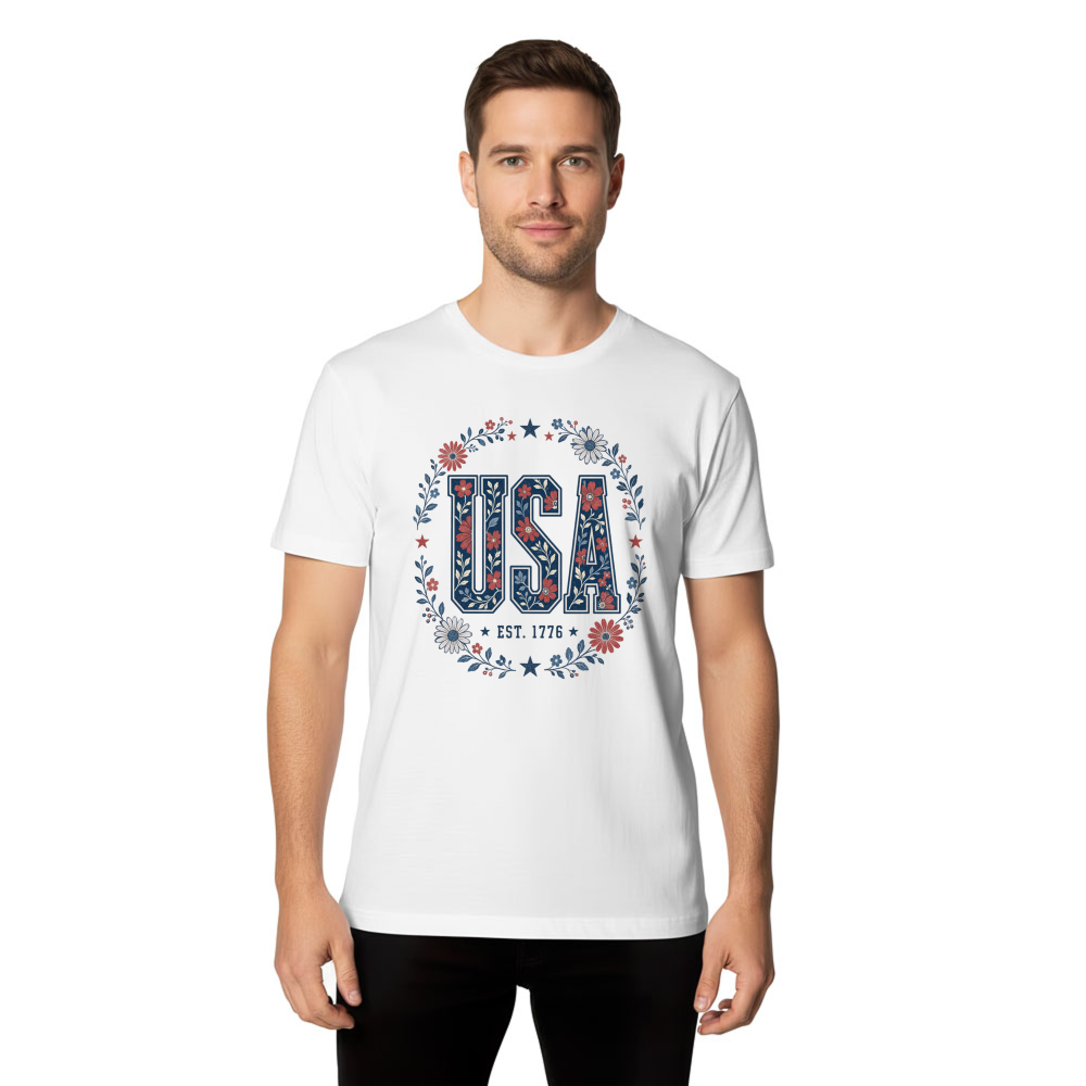 USA Botanical Flower Pattern Graphic T-Shirt