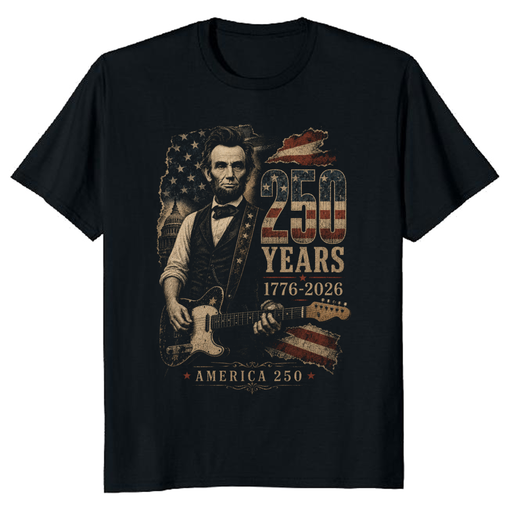Retro Abraham Lincoln Playing Guitar Graphic T-Shirt