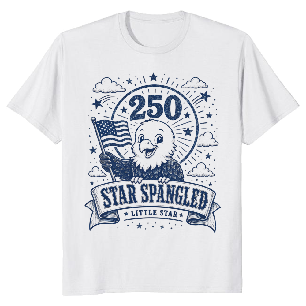 Cute Cartoon Bald Eagle 4th Of July Merica USA Flag Patriotic 250 Years Still Free Red White Blue Parade Men Women Kids T-Shirt