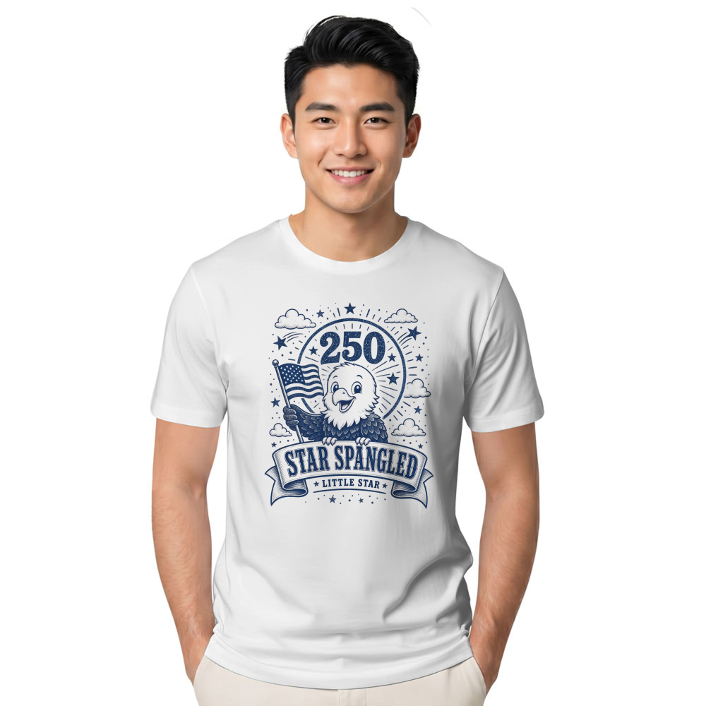 Cute Cartoon Bald Eagle 4th Of July Merica USA Flag Patriotic 250 Years Still Free Red White Blue Parade Men Women Kids T-Shirt