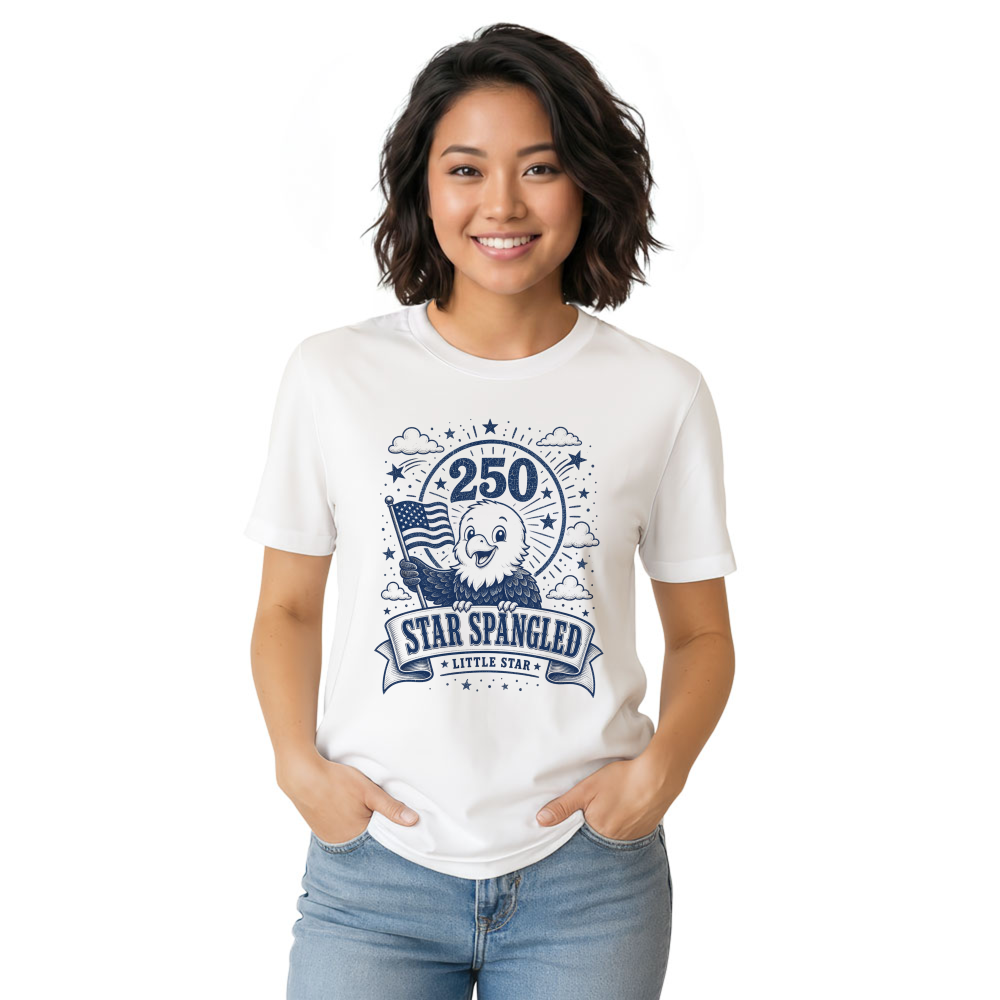 Cute Cartoon Bald Eagle 4th Of July Merica USA Flag Patriotic 250 Years Still Free Red White Blue Parade Men Women Kids T-Shirt