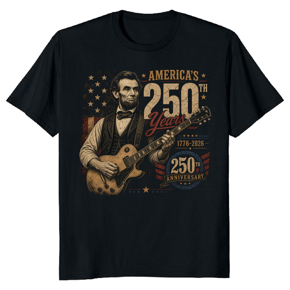 Retro Abraham Lincoln Playing Guitar Patriotic Graphic T-Shirt