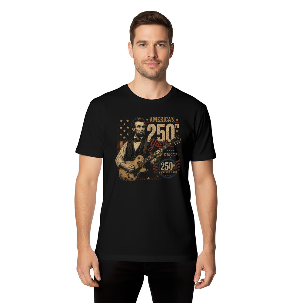 Retro Abraham Lincoln Playing Guitar Patriotic Graphic T-Shirt