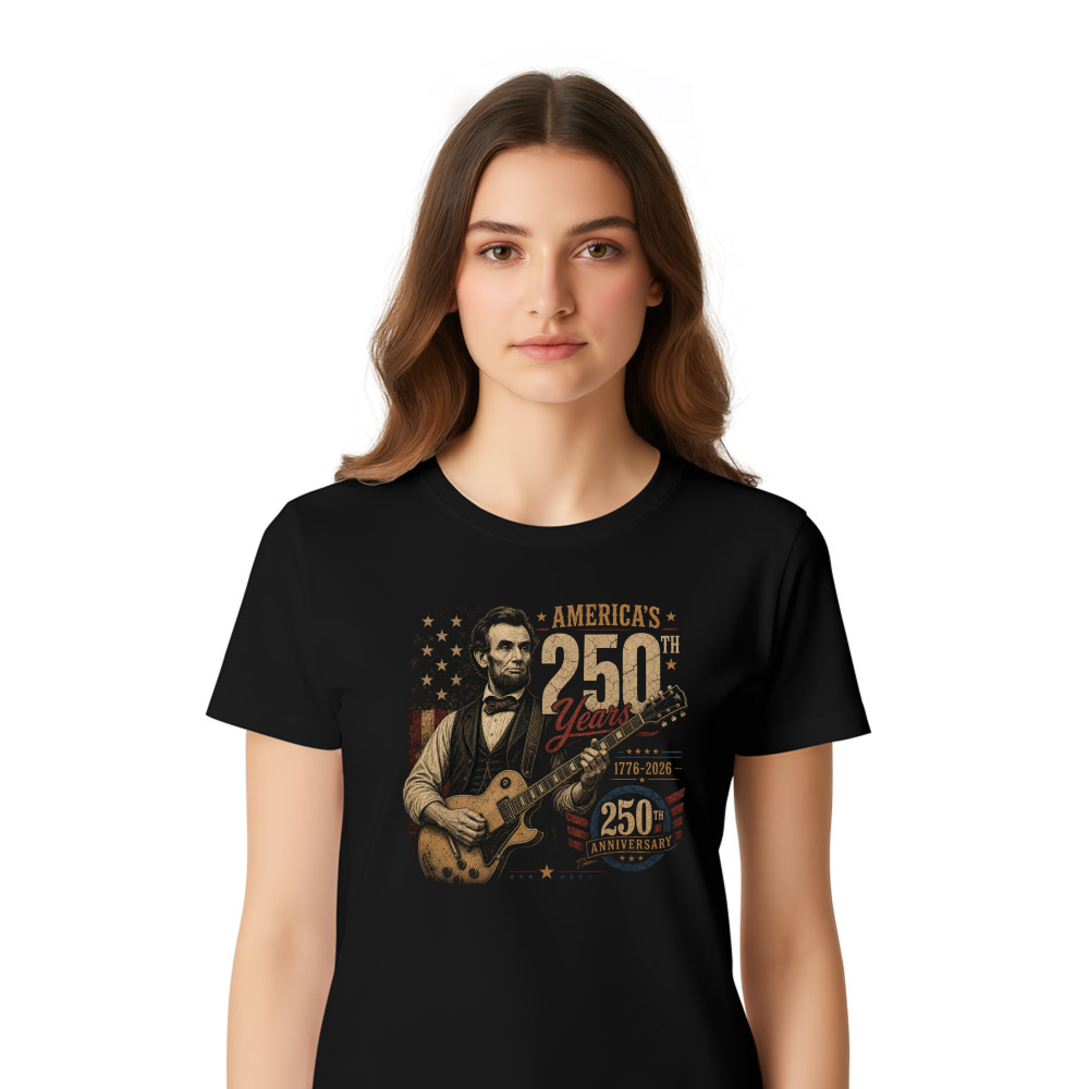 Retro Abraham Lincoln Playing Guitar Patriotic Graphic T-Shirt