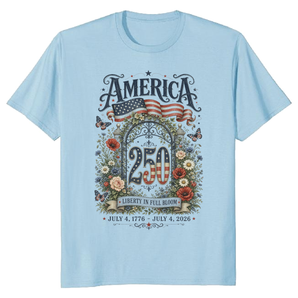 250 Years Of Freedom Botanical Patriotic Flower Graphic T-Shirt