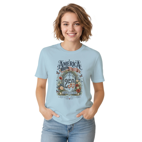 250 Years Of Freedom Botanical Patriotic Flower Graphic T-Shirt