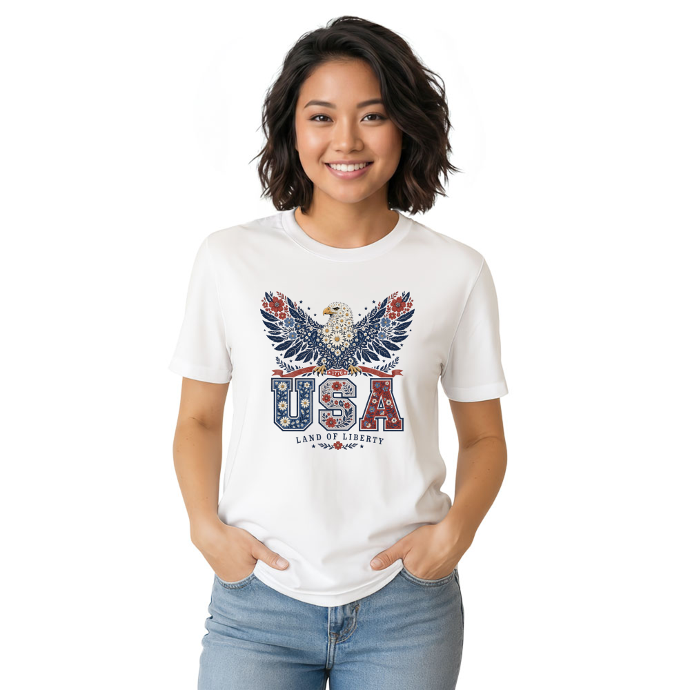 Botanical USA Flower Pattern Graphic T-Shirt