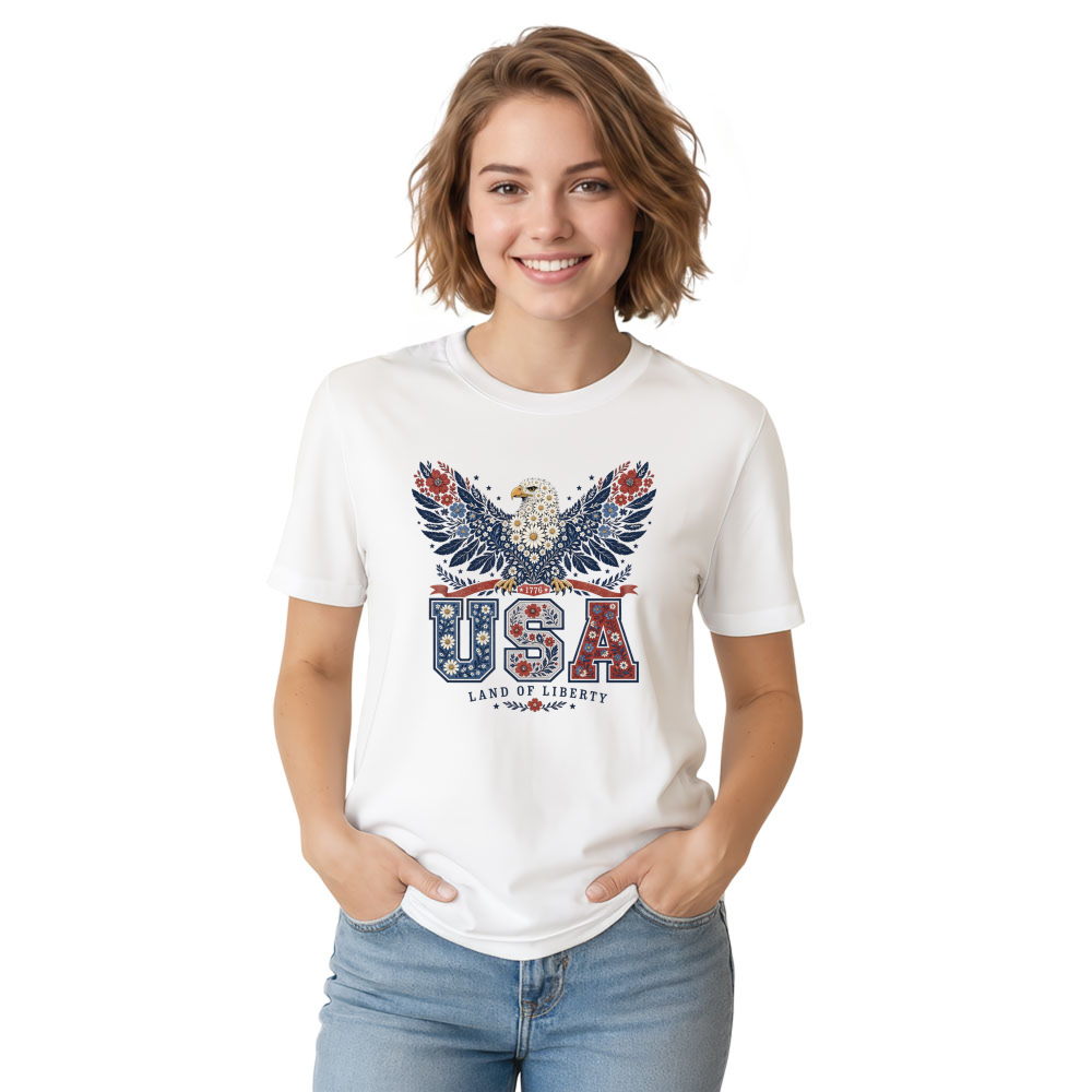 Botanical USA Flower Pattern Graphic T-Shirt