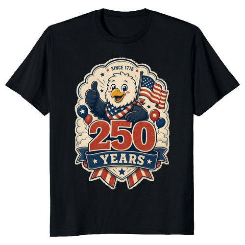 Cute Cartoon Bald Eagle Merica USA 4th Of July American Flag Patriotic Funny 250 Years Still Free Stars Stripes T-Shirt