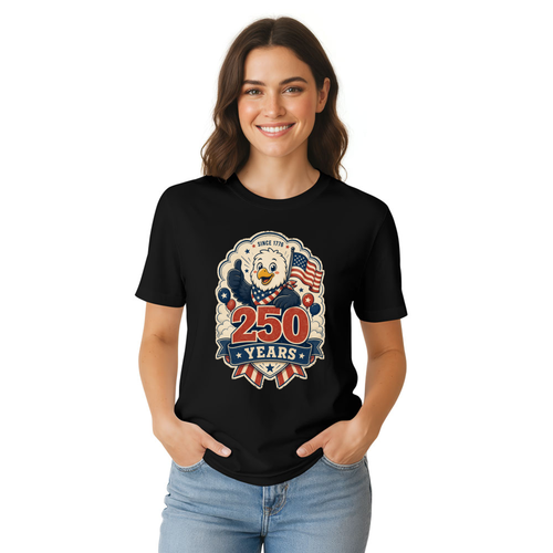 Cute Cartoon Bald Eagle Merica USA 4th Of July American Flag Patriotic Funny 250 Years Still Free Stars Stripes T-Shirt