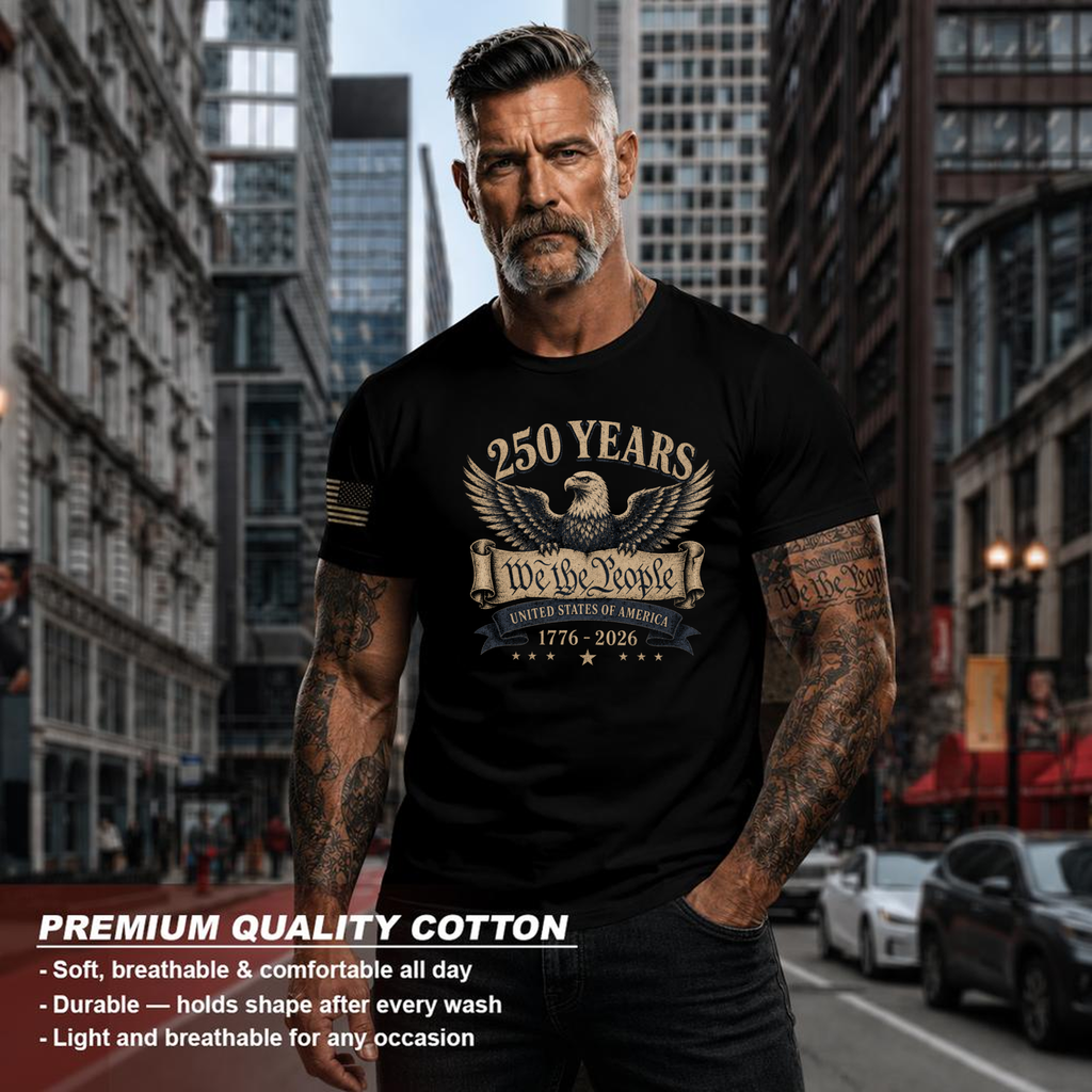 G5000 Vintage 250th Anniversary USA Flag Patriotic Graphic T-Shirt