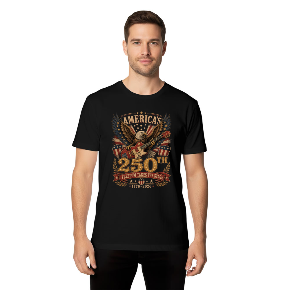 G5000 Retro Abraham Lincoln Playing Guitar Patriotic Illustration Graphic T-Shirt