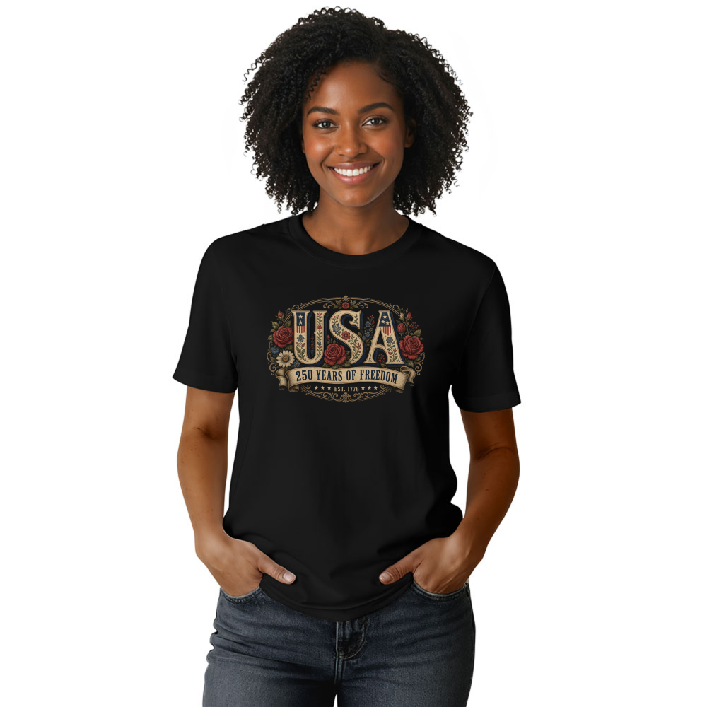 USA Cottagecore Floral Lettering Graphic T-Shirt