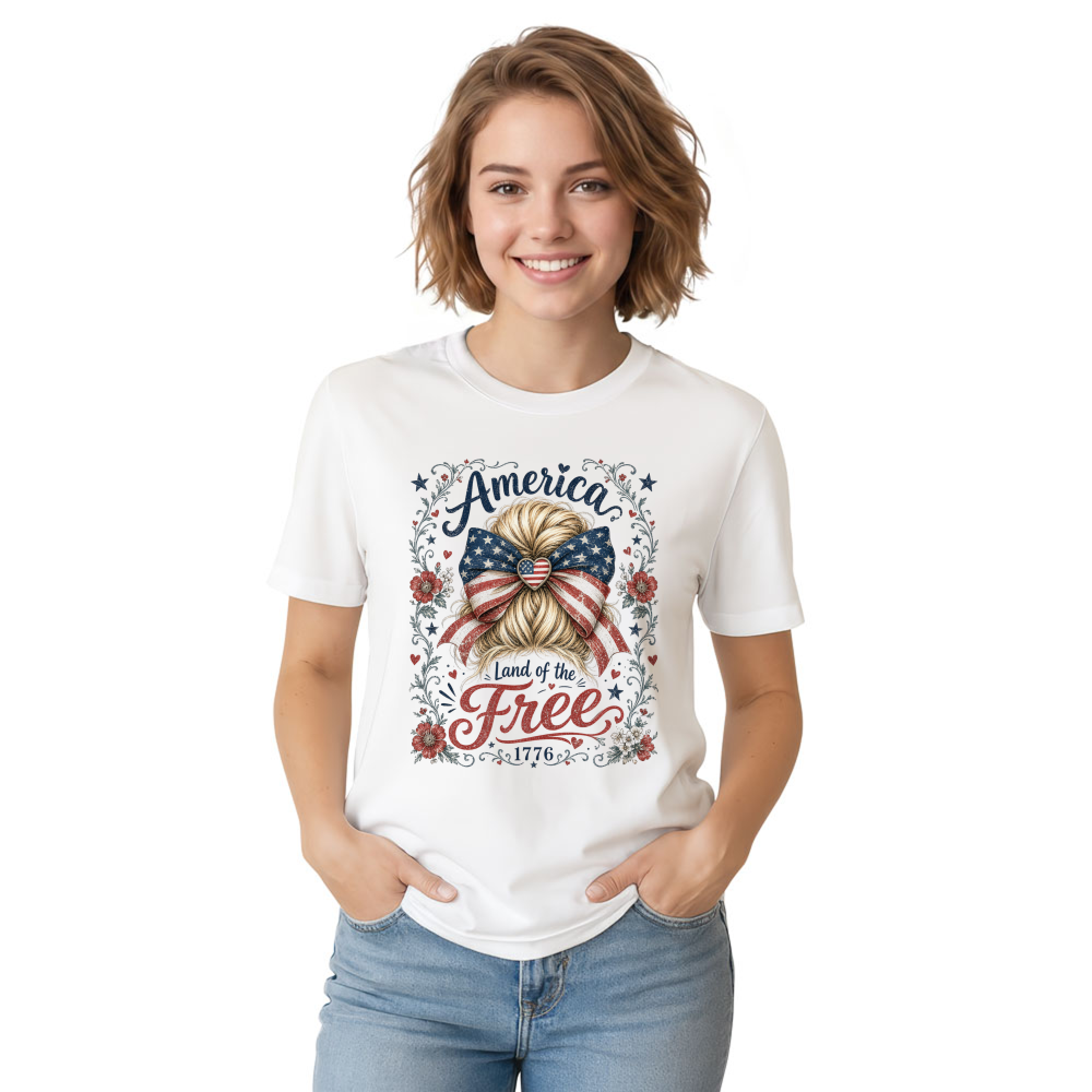Vintage Patriotic Girly American Flag Graphic T-Shirt