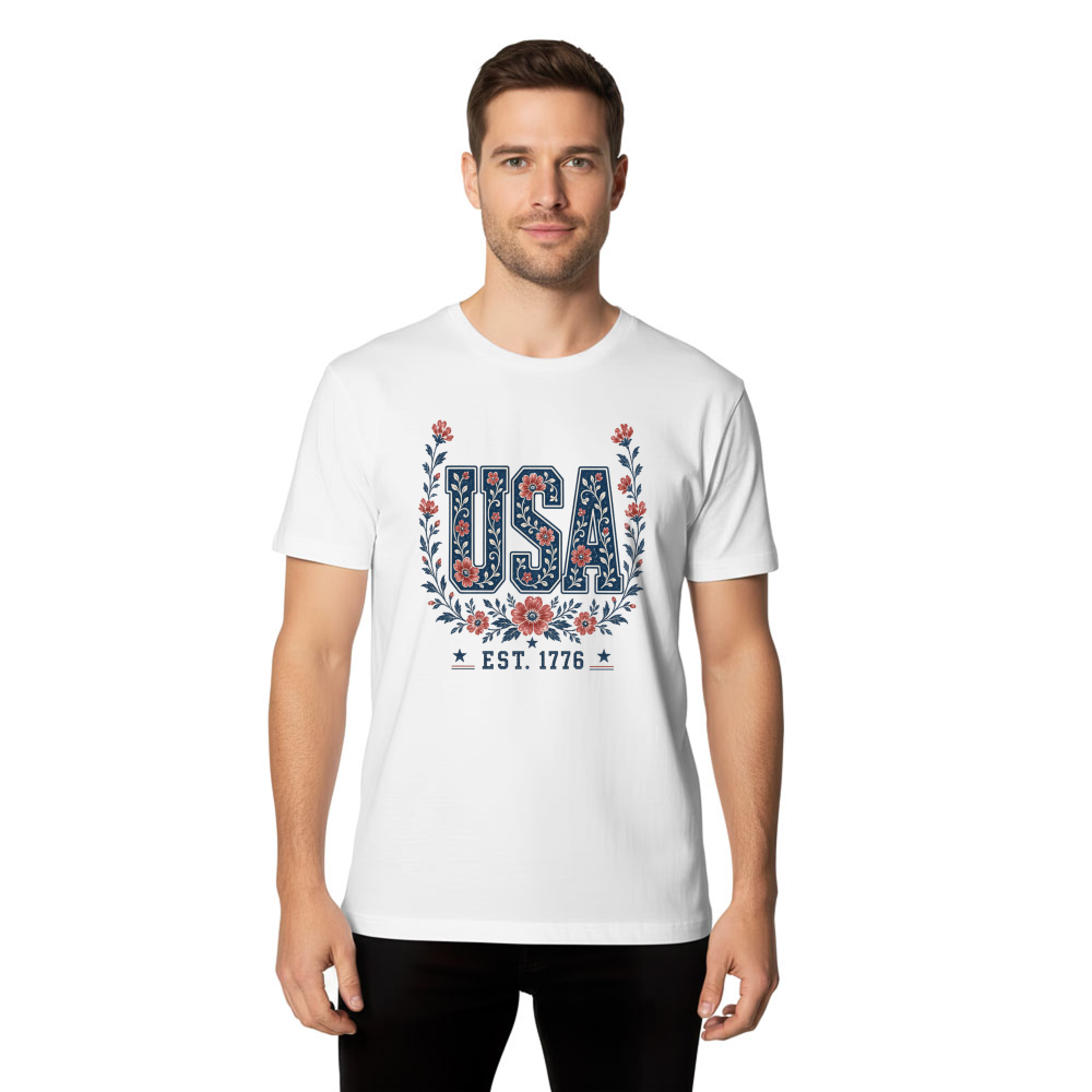 Floral USA Flower Pattern Graphic T-Shirt