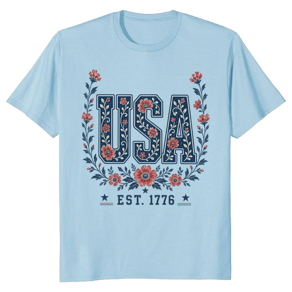 Floral USA Flower Pattern Graphic T-Shirt