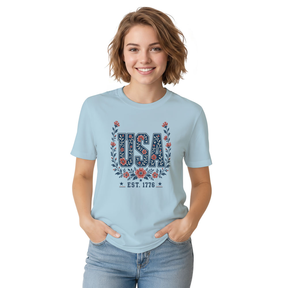 Floral USA Flower Pattern Graphic T-Shirt