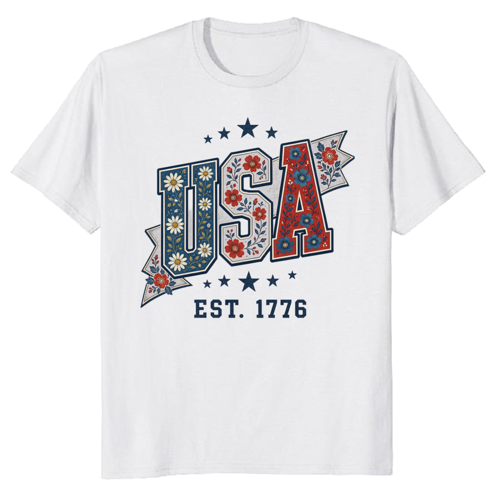 Floral USA Pattern Graphic T-Shirt
