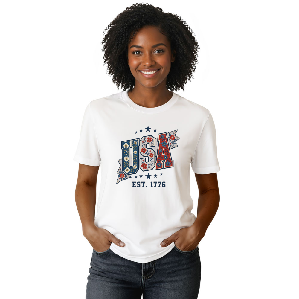 Floral USA Pattern Graphic T-Shirt
