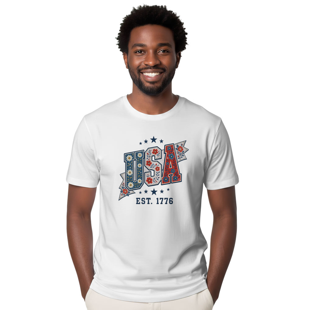 Floral USA Pattern Graphic T-Shirt