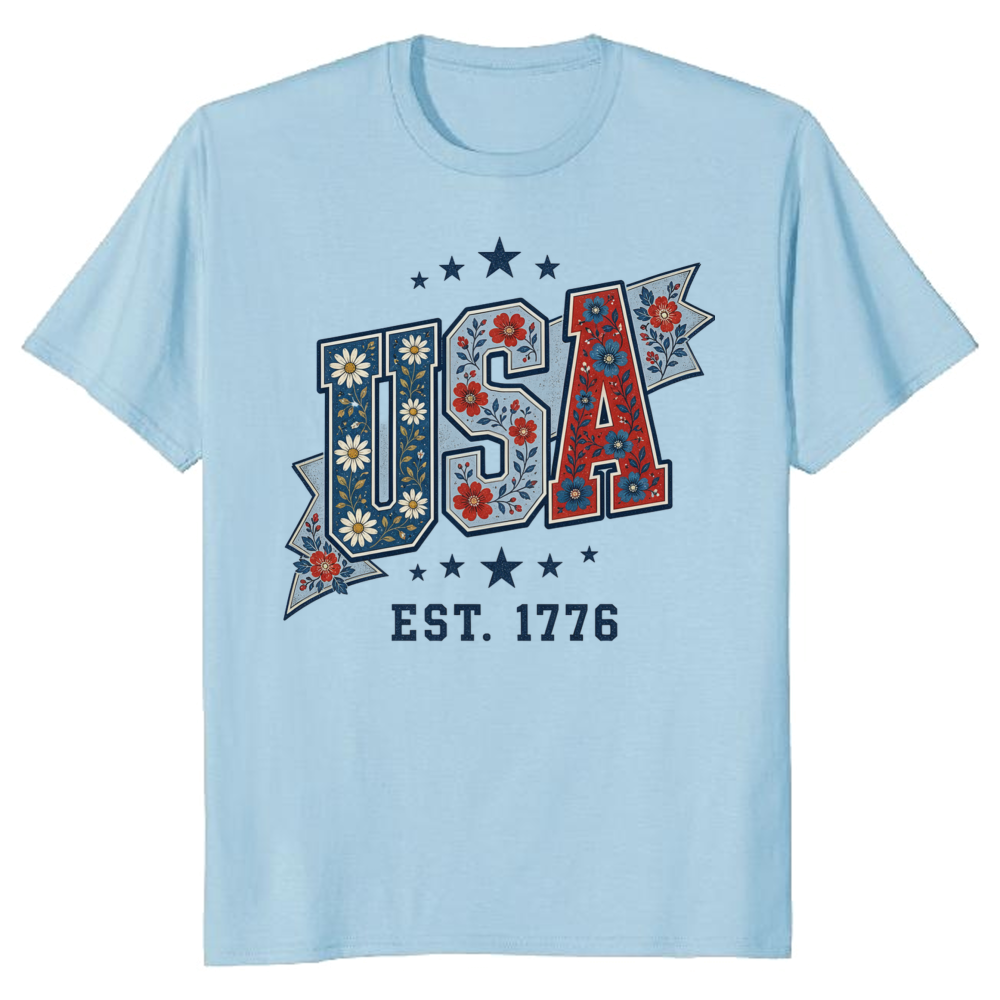 Floral USA Pattern Graphic T-Shirt