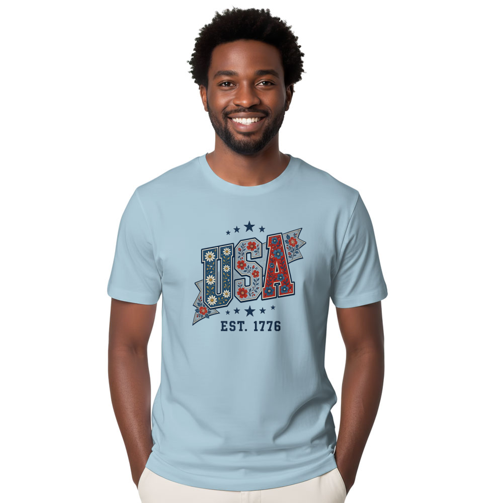 Floral USA Pattern Graphic T-Shirt
