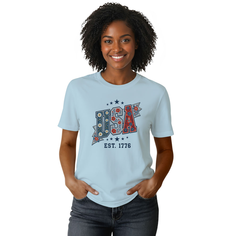 Floral USA Pattern Graphic T-Shirt