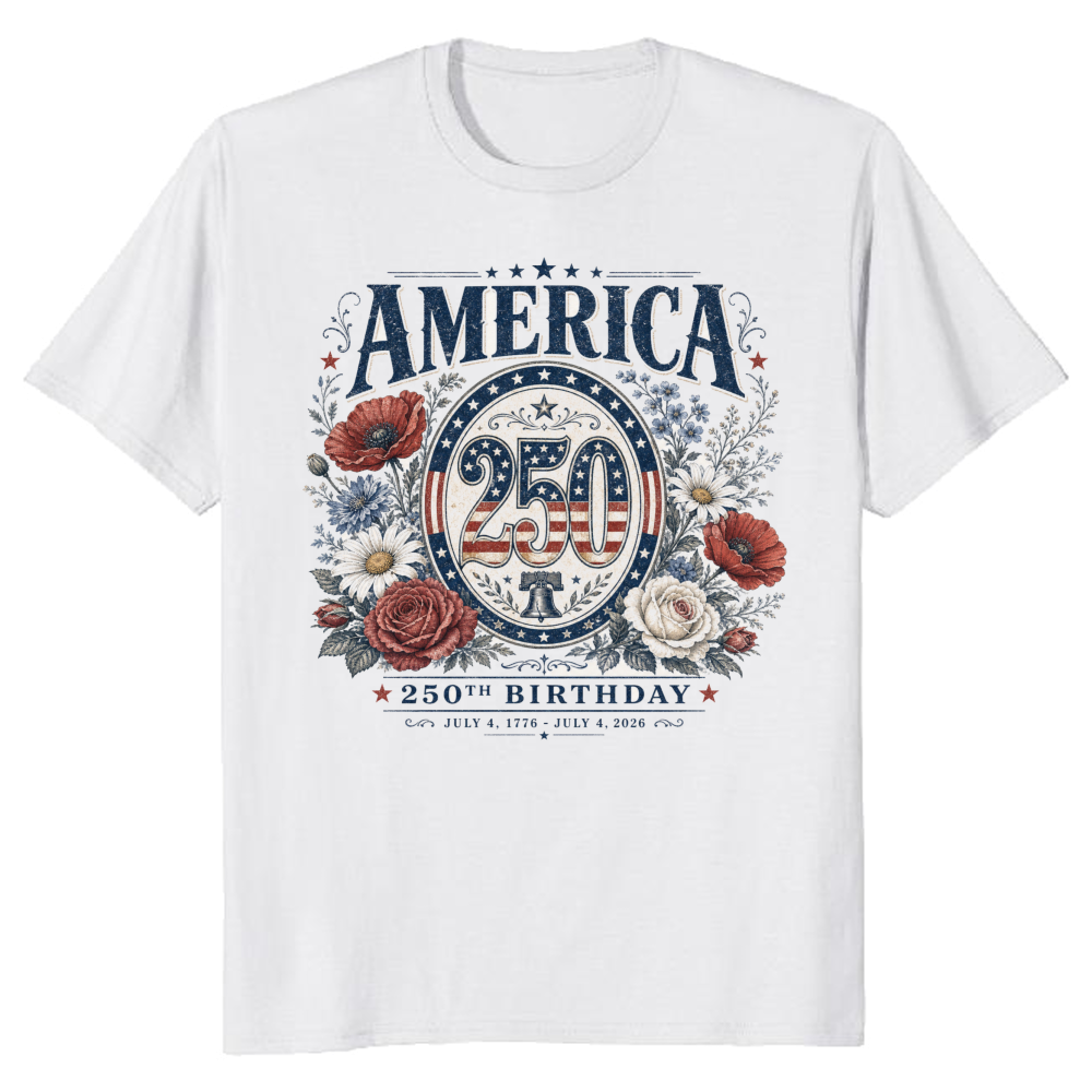 Patriotic 250 Years Of Freedom Floral Graphic T-Shirt