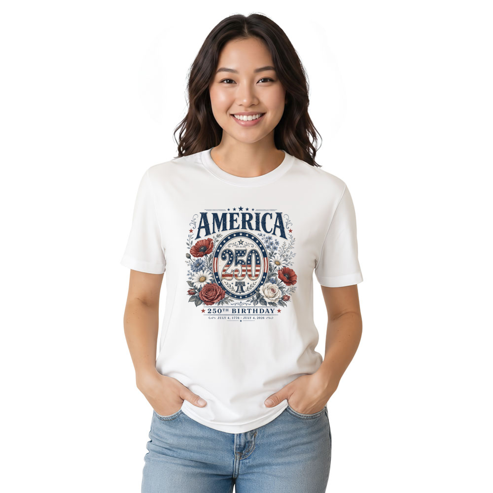 Patriotic 250 Years Of Freedom Floral Graphic T-Shirt