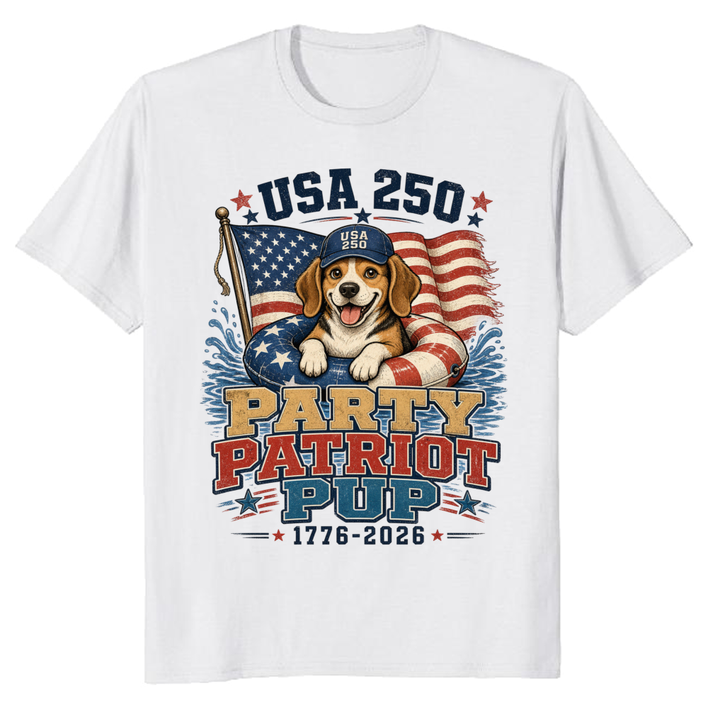 Patriotic Dog Wrapped in Flag, 250th Anniversary Freedom, 4th of July Lover Gift, Red White and Blue 1776 2026 Retro Puppy T-Shirt
