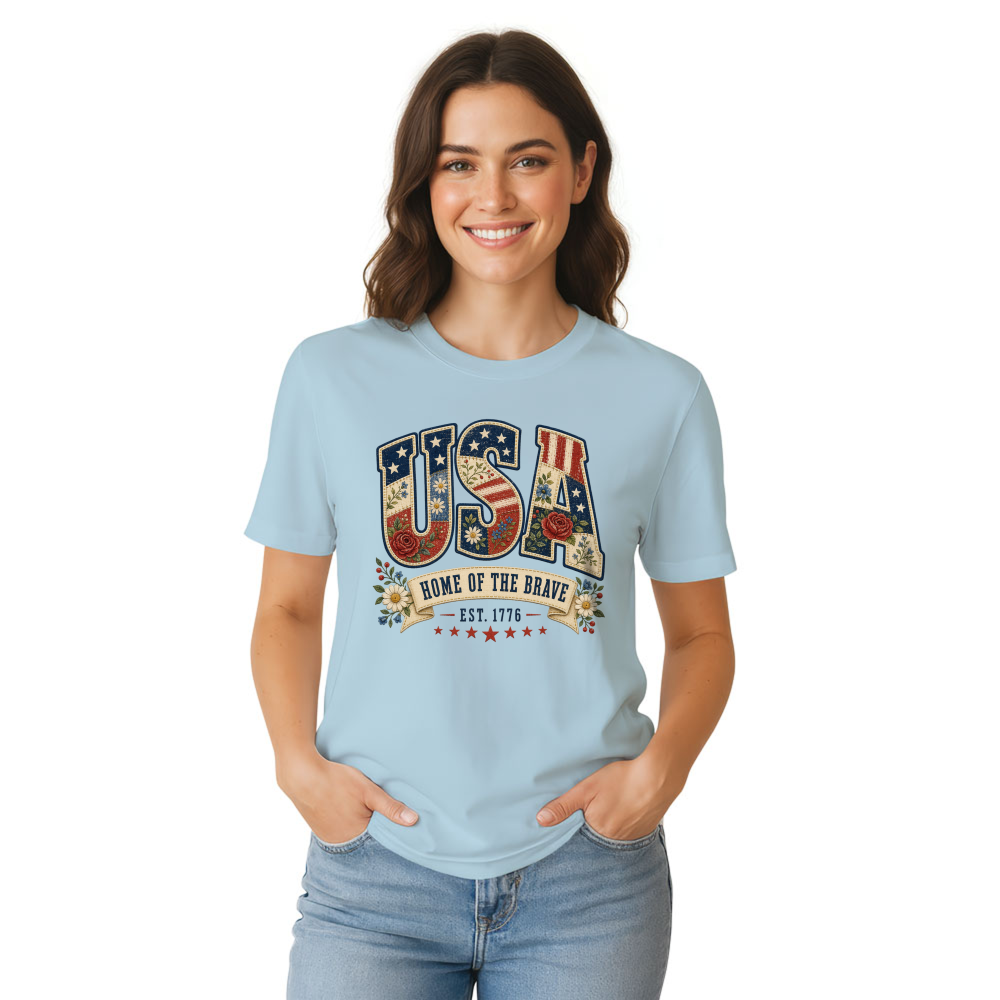 Botanical USA Flower Pattern Graphic T-Shirt