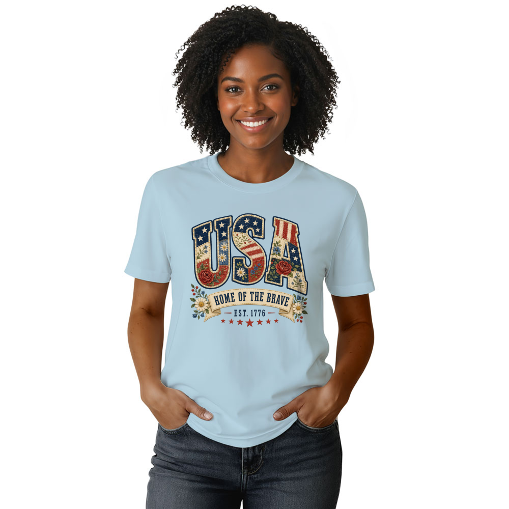 Botanical USA Flower Pattern Graphic T-Shirt