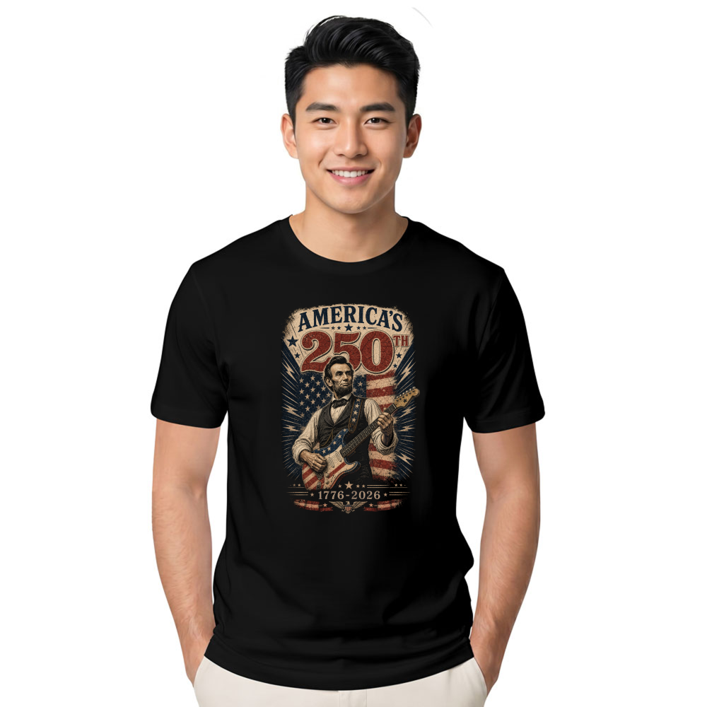 Retro Abraham Lincoln Playing Guitar Graphic T-Shirt