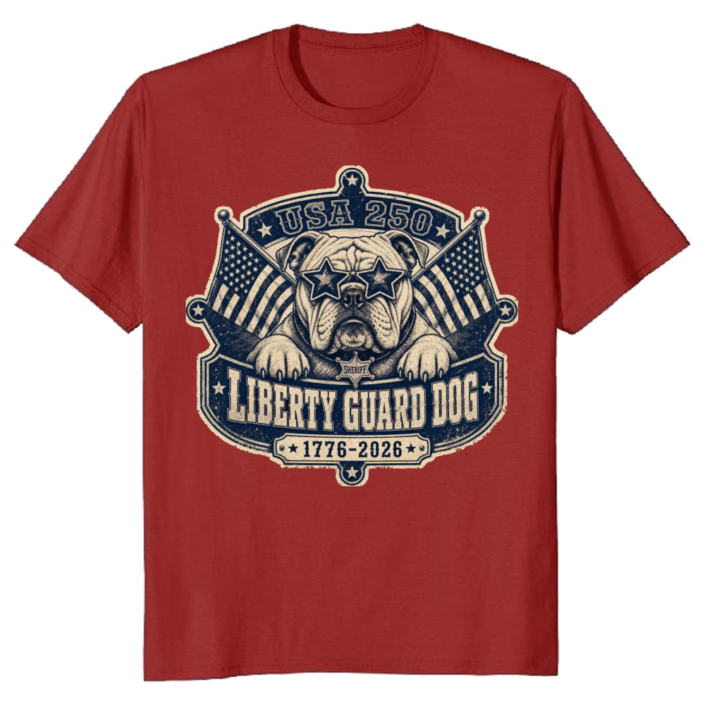 Retro Patriotic Dog American Flag Graphic T-Shirt