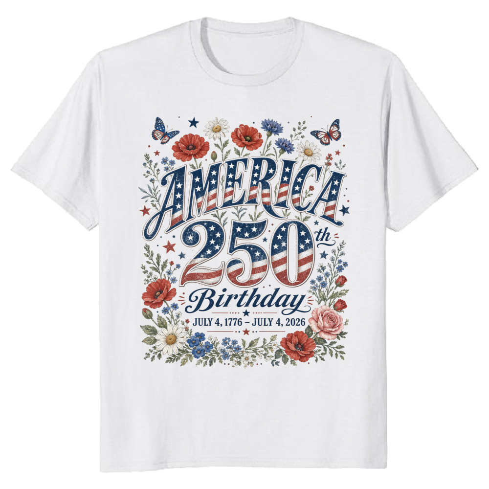 250 Year Of Freedom Patriotic Flower Graphic T-Shirt