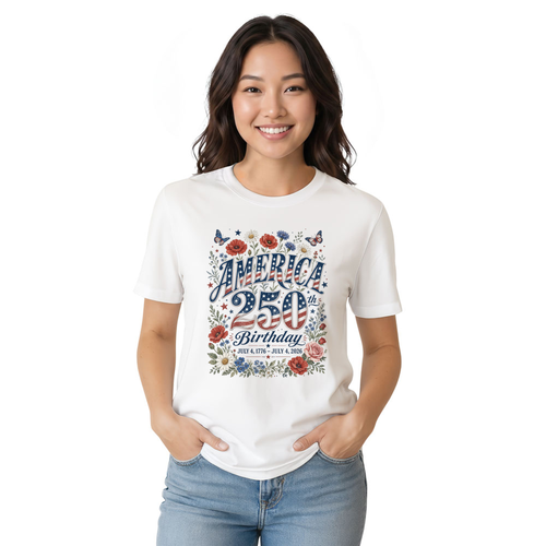 250 Year Of Freedom Patriotic Flower Graphic T-Shirt