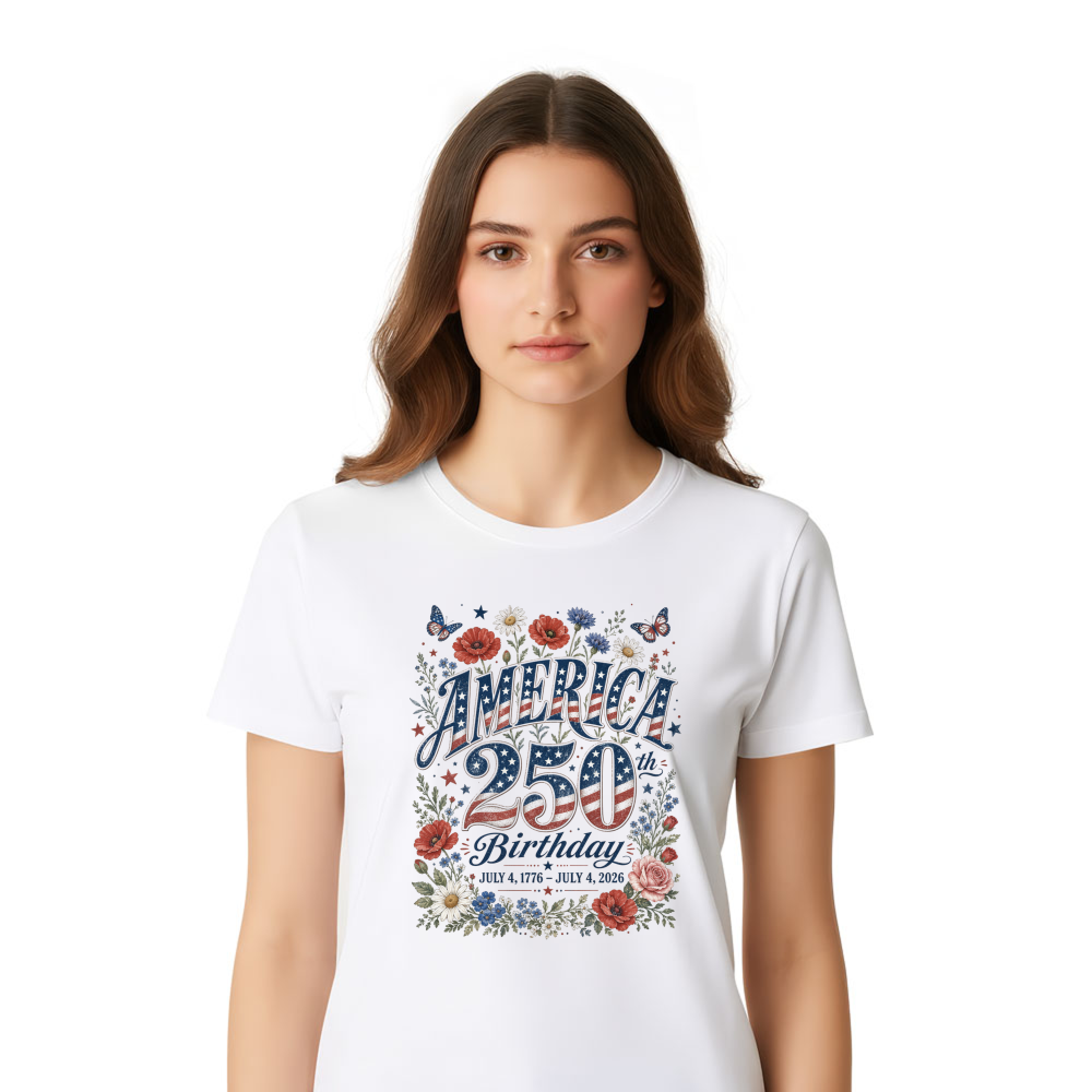 250 Year Of Freedom Patriotic Flower Graphic T-Shirt