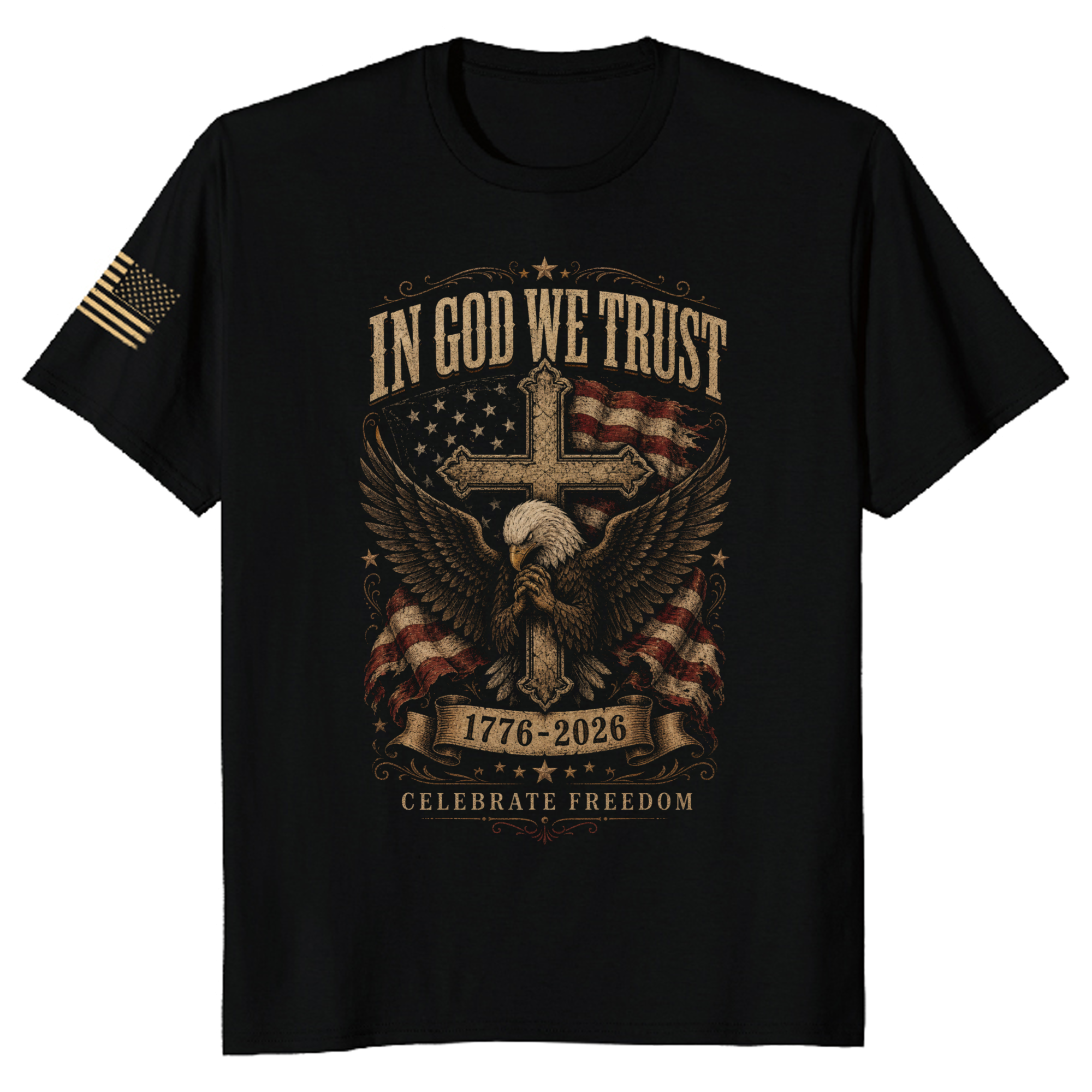 Patriotic Cross Faith and Freedom Graphic T-Shirt