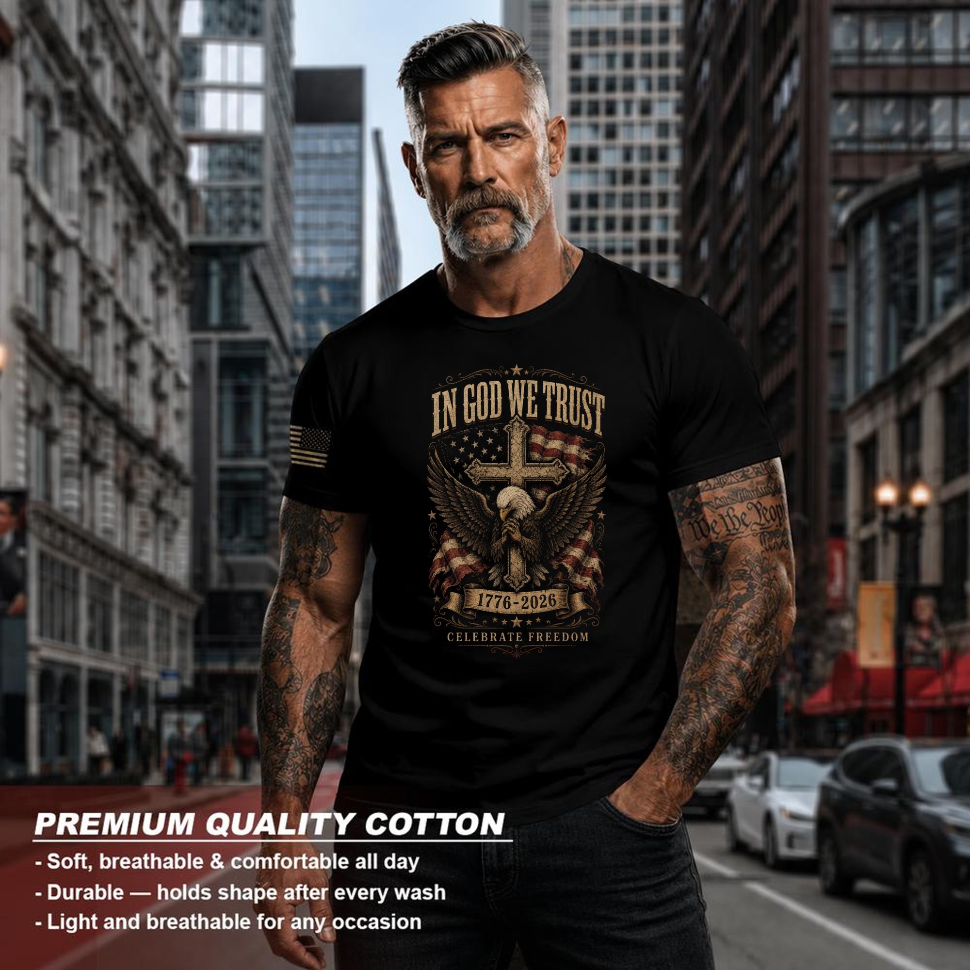 Patriotic Cross Faith and Freedom Graphic T-Shirt