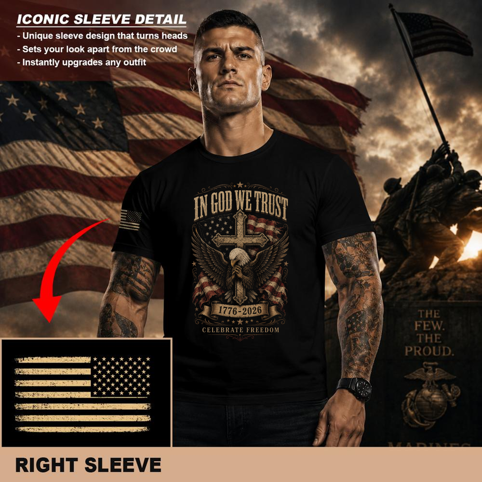 Patriotic Cross Faith and Freedom Graphic T-Shirt