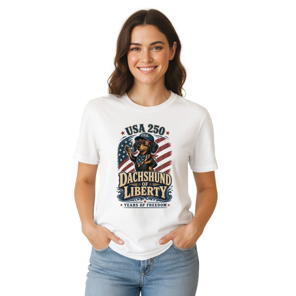 Patriotic Dog With USA Flag, 250th Anniversary 4th Of July, 1776 2026 Independence Day Retro Puppy T-Shirt
