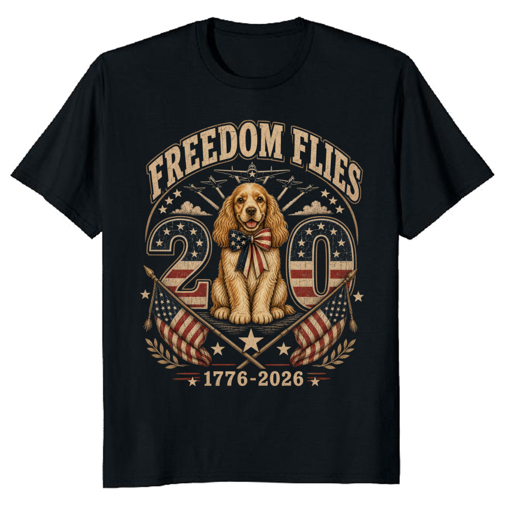 Patriotic Dog, 250th Anniversary 4th of July Gift, USA Flag Independence Day 1776 2026 Retro Cute Puppy T-Shirt