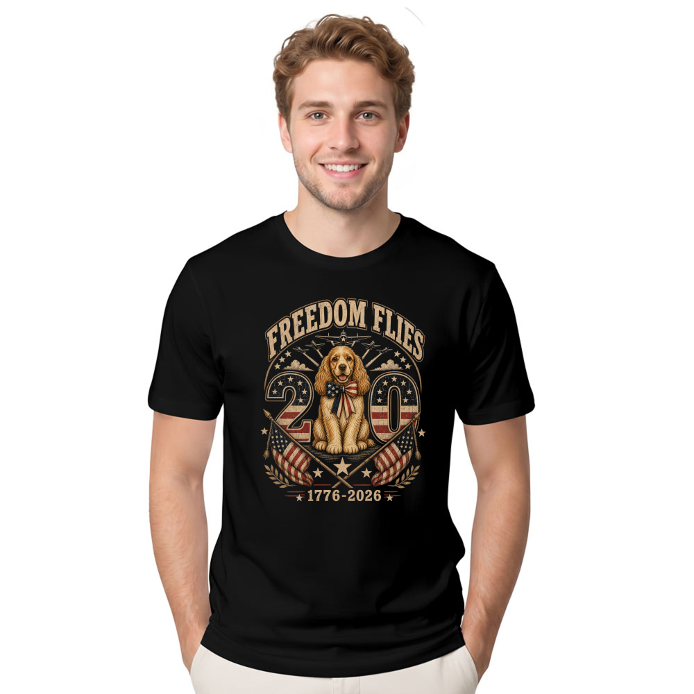 Patriotic Dog, 250th Anniversary 4th of July Gift, USA Flag Independence Day 1776 2026 Retro Cute Puppy T-Shirt