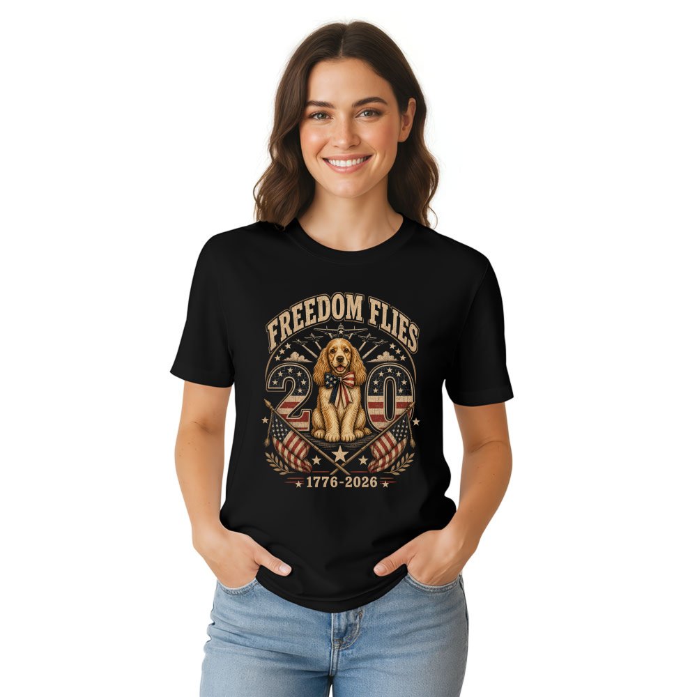 Patriotic Dog, 250th Anniversary 4th of July Gift, USA Flag Independence Day 1776 2026 Retro Cute Puppy T-Shirt